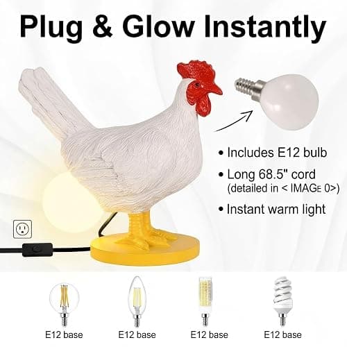 AMPlug in Funny Chicken Night Light Lamp – Rooster Laying Egg Light, Farmhouse Table Decor, Unique Gift for Chicken Lovers (Includes Bulb) thumbnail 7