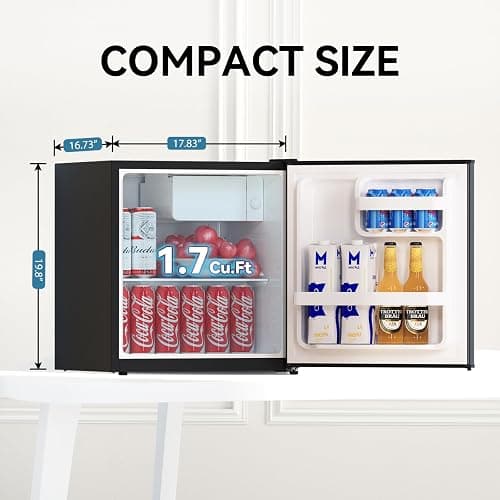 Frestec 1.7 Cu.Ft Mini Fridge with Freezer,Mini Fridge for Bedroom,Small Refrigerator,Dorm Refrigerators with Freezer,Compact Refrigerator for Office,Apartment,Dorm,Bedroom (Black) thumbnail 2