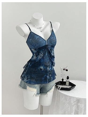 Verdusa Women's Y2k Top Cute Babydoll Tank Tops Floral 2000s Clothing Going Out Mesh Camisole Whimsical Clothes thumbnail 3
