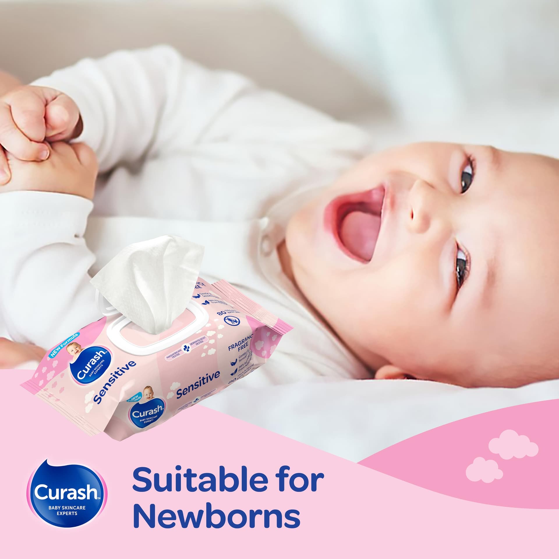 New Formula Curash Fragrance Free Baby Wipes, 8x80 Pack, For Sensitive Skin, Suitable for Newborns, Thick & Soft Texture, No Soap, Alcohol Or Parabens, Everyday Cleansing And Nappy Changes, 640 Wipes (packaging may vary) thumbnail 6