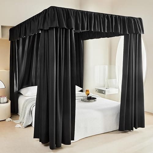 AIKASY Black Thickened Bed Canopy Curtains - Elegant Bedroom Decor for Adults and Girls - Strong Lightproof and Windproof Design(Twin, Black) thumbnail 2
