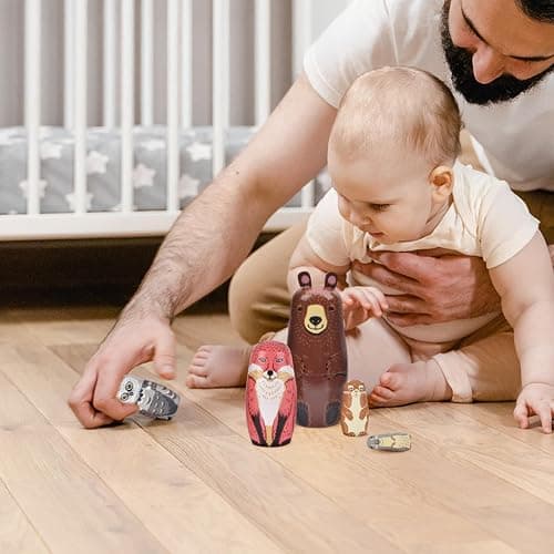 Tngan Russian Nesting Dolls, Bear Wooden Stacking Set, 5 Pcs | Bear Animal Design, Wooden 5-Piece Stacking Set, Display Decor, Gift for Kids and Collectors thumbnail 6