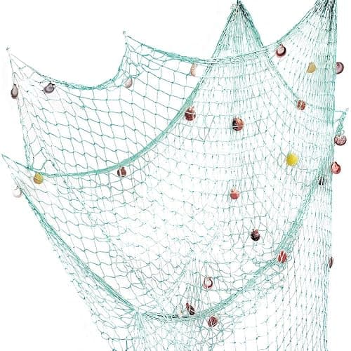 Rosoz Nature Fish Net Wall Decoration with Shells, Ocean Themed Wall Hangings Fishing Net Party Decor for Pirate Party,Wedding,Photographing Decoration (Aqua) - Image 1