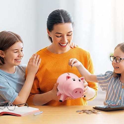 Piggy Bank, Cute Plastic Coin Bank for Boys and Girls, Unbreakable Pig Money Bank for Kids Gift (Pink) thumbnail 2
