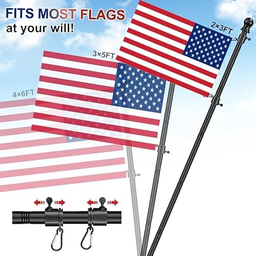 Barcetine Black Flag Poles for Outside House - 5ft Tangle Free Flag Pole for House,Heavy Duty Metal Flagpole,Outdoor Flagpoles Residential for Porch,Fence (Without Bracket) thumbnail 4