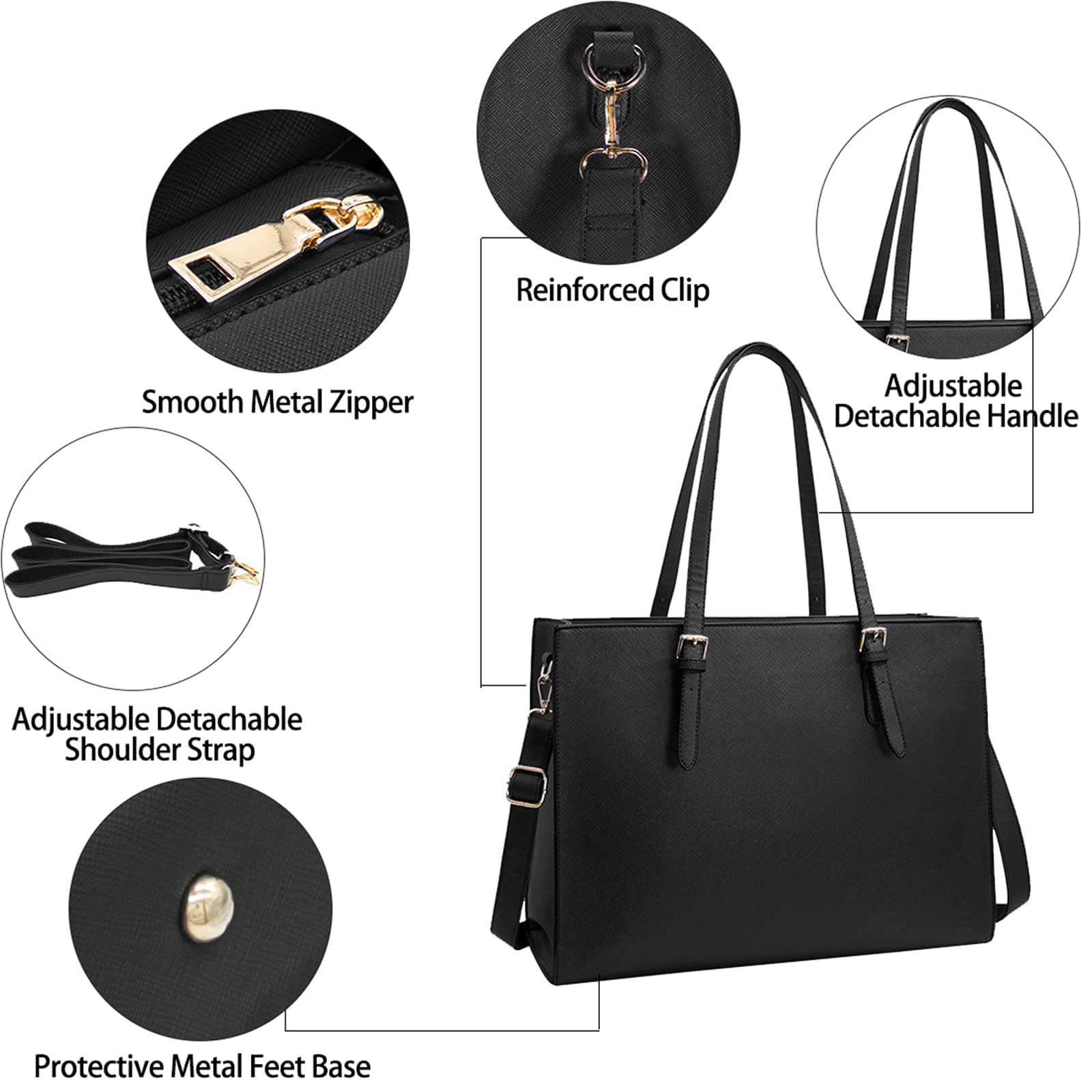 NUBILY Handbag Shopper for Women Large Black Handbag Leather Shoulder Bag Work Bag Large Laptop Business School Bag 39.5cm Black Large thumbnail 6