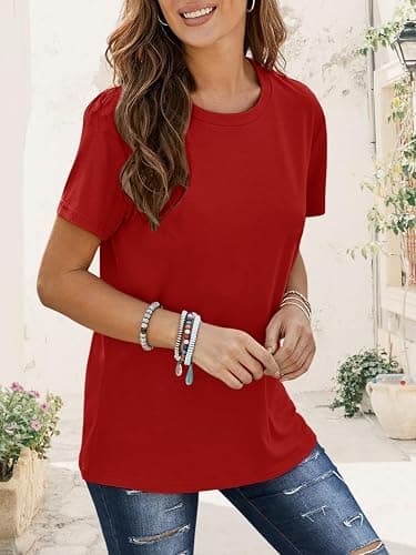 Womens Short Sleeve T Shirts Crewneck Summer Trendy Solid Basic Tee Tops Casual Summer Loose Fit Shirts thumbnail 3