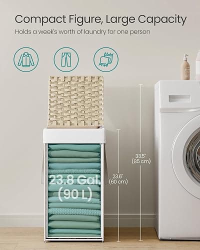 SONGMICS Laundry Hamper with Lid, 17.2 Gallon (65L) Synthetic Rattan Clothes Laundry Basket with Lid and Handles, Foldable, Removable Liner, Summer Sand ULCB165LZ01 thumbnail 3