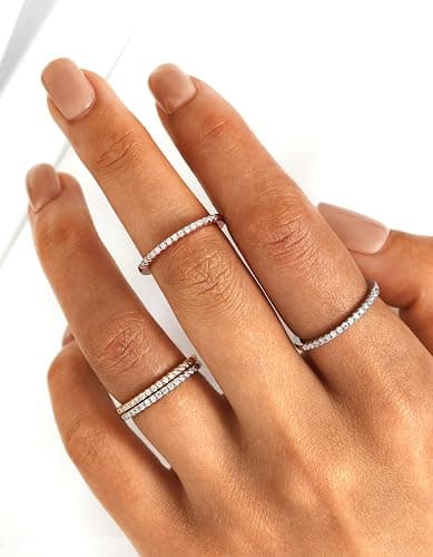MomentWish Wedding Bands for Women, Moissanite Engagement Ring, Simulated Diamond Wedding Ring S925 Sterling Silver Eternity Rings thumbnail 2