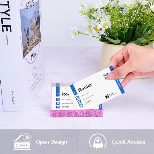 Rouidr Business Card Holder for Desk, 3 Pack Acrylic Business Card Holder Display for Office Desktop, School, Hotel Front Desk, Pink thumbnail 5