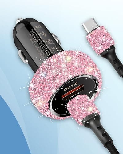 Bling USB C Car Charger, 48W PD QC Dual Port Fast Adapter with 3.2FT USB Type-C Charging Cable Compatible with iPhone 17 16 15 Pro Max iPad Samsung Galaxy Android(Pink) thumbnail 5