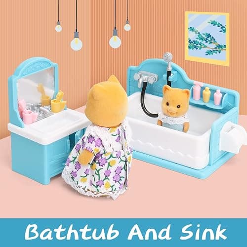 Dollhouse Furniture Set for Kids Toys Miniature Doll House Accessories Pretend Play Toys for Boys Girls & Toddlers Age 3+ with Bathroom thumbnail 5