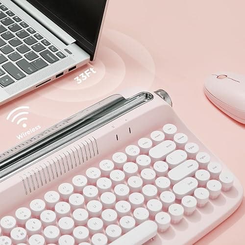 YUNZII ACTTO B303 Wireless Typewriter Keyboard, Bluetooth Connection, Cute Retro Aesthetic Design with Integrated Stand for Tablet, Phone, PC and Win/Mac/Android(B303, Baby Pink) thumbnail 6