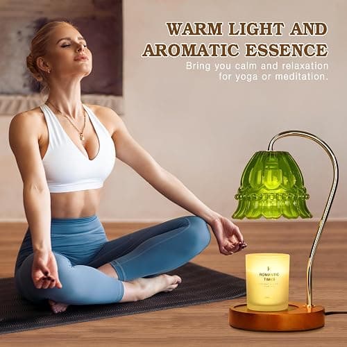 Funistree Dimmable Candle Warmer Lamp with Timer, Green Flower Candle Lamp Warmer for Jar Candles, Unique Women Mom Birthday Gifts Ideas, Fall Decor for Home Bedroom Living Room - A3-Flower Green thumbnail 6