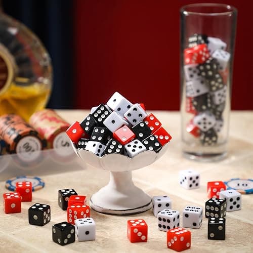 Poen 150 Pcs Dice Set 16mm Standard Game Dice Bulk Black White Red Acrylic Casino 6 Sided for Casino Night Party Decor, Craps, Board and Tabletop Games thumbnail 6