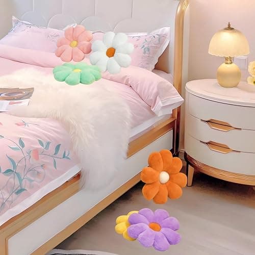 2pcs Flower Pillow - Lavender White Bedroom Decor, Daisy Flower Throw Pillows Set, Cute Girls Preppy Room Decor Aesthetic Decorative Throw Pillows for Bed Sofa Chair Decor (Lavender & White) thumbnail 7