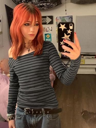 EMMIOL Off The Shoulder Tops for Women Striped Long Sleeve Shirts Going Out Top Y2k Fall Clothes thumbnail 4