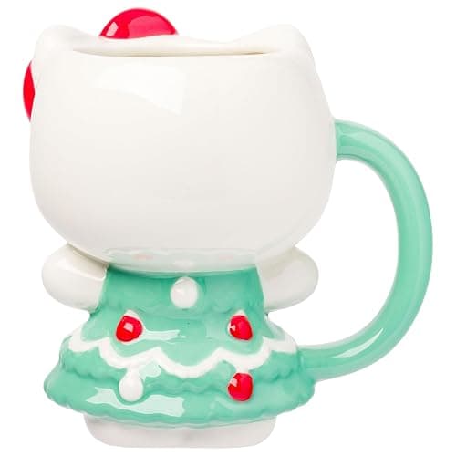 Silver Buffalo Sanrio Hello Kitty Holiday Christmas Tree Dress 3D Sculpted Ceramic Mug, 20 Ounces thumbnail 3