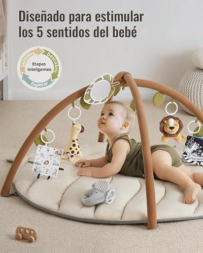 Blissful Diary Gimnasio Bebe, Manta Actividades Bebe De Forma De Hoja Con Arco Desmontable Y 6 Juguetes, Manta Juegos Bebe Para Desarrollo Sensorial Y Motor, Regalo Esencial Para Bebés, Beige Avena thumbnail 3