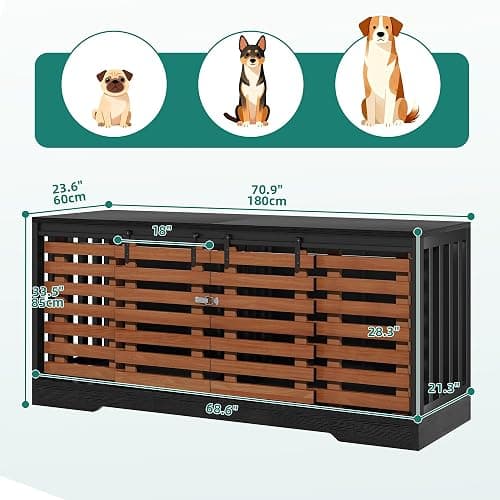 YITAHOME 71 Inch Dog Crate TV Stand for 2 Dogs w Sliding Door, Heavy Duty Chew-Resistant Cage Furniture for Medium Large Dogs, Wooden Indoor Double Dog Kennel Decorative for Living Room, Black Walnut thumbnail 3
