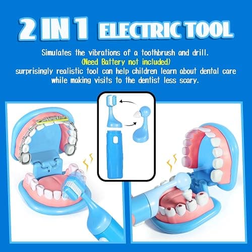 Dentist Playset for Boys with Oversized Pretend Teeth /Removable Teeth /Braces /Retainer - Kids Doctors Play Set - Teeth Model for Teaching - Role Play Toys for Kids 4-6 (Blue) thumbnail 4