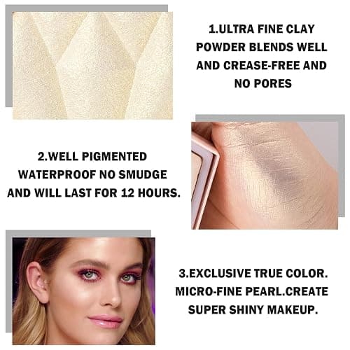XINGXYUEL Face White Highlighter Makeup Palette Shimmer Contour Powder Waterproof Long-Lasting, Brightens Face Complexion Contour Illuminator Highlighters Blush Powder Makeup Palette - 01 Pearl White thumbnail 4