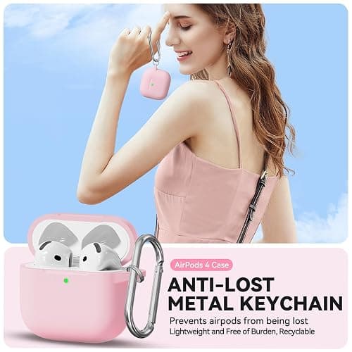 for AirPods 4 Case Pink with Cleaner Kit, TNSNK Soft Silicone Airpod 4 Case Compatible with Apple Airpods 4th Generation 2024 Case Cover with Keychain for Women Girly, Anti-Scratch, Drop Protection thumbnail 5