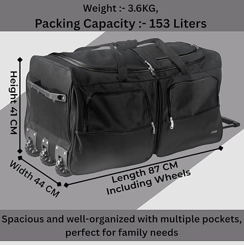 DK Luggage XL 34" Extra Large Wheeled Holdall Suitcase Sports or Travel Bag Trolley Luggage with 3 Wheel Black thumbnail 2