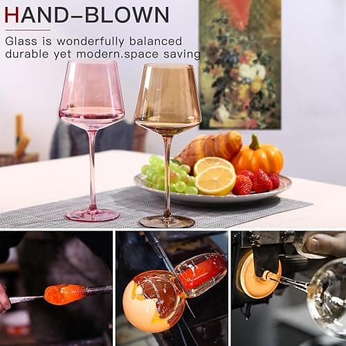 comfit Colored Wine Glasses Set of 6-18oz【Hand Blown】 Crystal Colorful Wine Glasses with With Long Stem-Muticolor Wine Glasses Wedding gift set for wine lovers Wine Dinner - Multicolor(6 Count) thumbnail 3