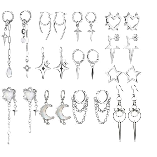 SMXYANCHT 12 Pairs Y2k Dangle Hoop Earrings for Men Women Punk Goth Gothic Tassel Chain Drop Star Moon Spike Stud Huggie Earrings Gift Korean Music Emo Alt Jewelry - Image 1