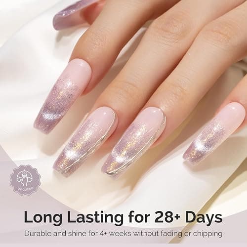 MelodySusie Starry Cat Eye Gel Nail Polish, 0.5 Fl Oz Light Pink Glitter Holographic Magnetic Nail Polish with Magnet, UV Nail Polish for Nail Art Manicure Salon DIY at Home G1703 thumbnail 5