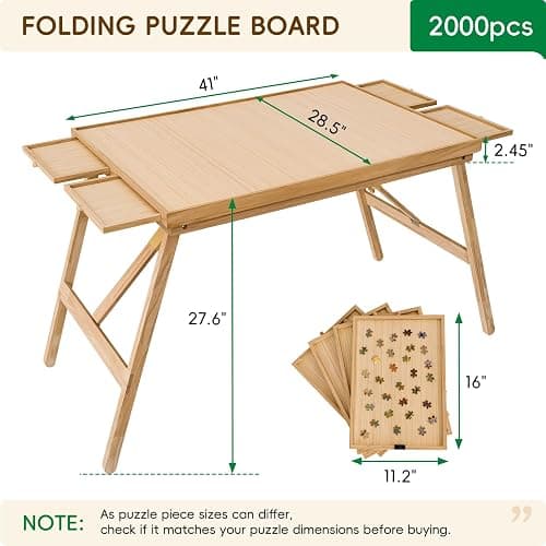 TEAKMAMA 27.6" H Tall 2000 Piece Puzzle Table with Legs, 41" W x 28.5" D Large Wood Folding Jigsaw Puzzle Board with Cover for Adults, 4 Drawers, Nature thumbnail 2