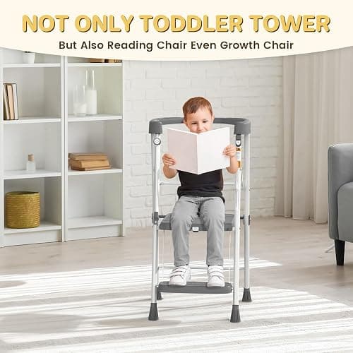HBTower Kids 2 Steps Step Stool, Toddler Tower for Kitchen Counter Learning, Toddler Kitchen Stool Helper with Anti-Drop Safty Railing Kids Standing Folding Stepper thumbnail 5