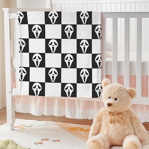 YWZDS Spooky Face Throw Blanket, Black and White Checkered Pattern, Halloween Ghost Blankets Fuzzy Gifts for Sofa Couch Bedroom (60 * 80 inch) thumbnail 9