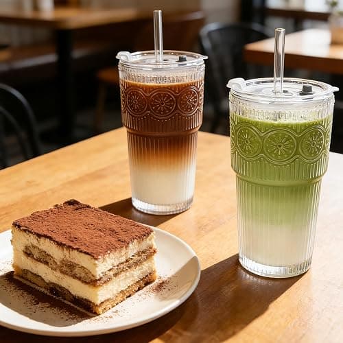 SoulTimes 20oz Ribbed & Floral Glass Tumbler Set of 2 – Reusable Glass Cups with Lid and Glass Straw, Iced Coffee Cups for Water, Smoothie, Milk, Cocktail & More – Perfect for Daily Use & Travel thumbnail 5