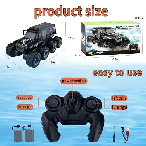 SEKAIHT Amphibious Remote Control Car RC Boats Waterproof RC Monster Truck 2.4GHz 8WD 2 Battery Drift RC Stunt Cars for Boys Girls Age 8-12,Kids Birthday Gifts Pool Toys thumbnail 2