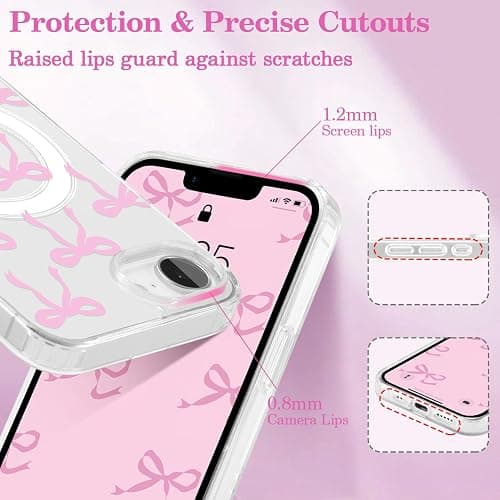 UEEBAI Magnetic for iPhone 17e/iPhone16e Case, Bow Case Compatible with MagSafe, Wireless Slim Clear Ribbon Aesthetic Phone Cover Anti-Yellowing Shockproof Protective Cover for Women Girl - Pink thumbnail 4