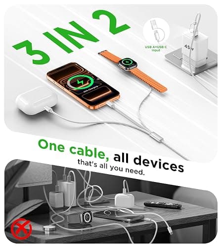 Travel Essentials for Apple Watch Charger,iPhone Charger,3 in 2 Type C/Lightning/Magnetic Travel Charging Cable,Portable Multi Charging Cable for Apple Watch, iPhone 17‑11,Samsung S26,Car–4ft thumbnail 5