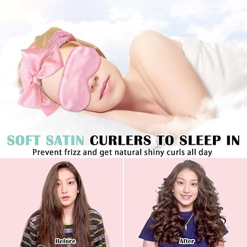 Gwabee Satin Heatless Curls Overnight Hair Curlers to Sleep In Hair Curler Rollers No Heat Hair Wrap for Curls Headband, 70" Satin Heatless Curling Rod Set for Women Long Waves Hair Volume-Pink 10PCS thumbnail 2