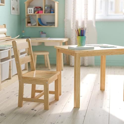 Flash Furniture Kyndl Kids Solid Hardwood Table and Chair Set for Playroom, Bedroom, Kitchen - 3 Piece Set - Natural thumbnail 7