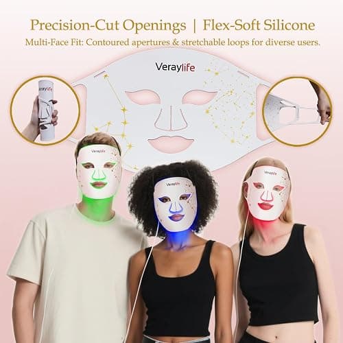 Veraylife Red Light Therapy Mask for Face, LED Facial Mask, Skin Care Light with Near Infrared 850nm & Adjustable Blue Light, Portable Home Device with 7 Colors & 8 Modes, 432 Beads Pro LEDs (White) thumbnail 6