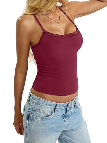 EasyGala Womens Lace Camisole Cotton Scoop Neck Top Sexy Y2K Summer Clothes | 92% Cotton, Adjustable Strap, Backless, Spaghetti Strap, Fitted, Regular Length, Going Out, Casual, Vacation, Daily Outfits thumbnail 4