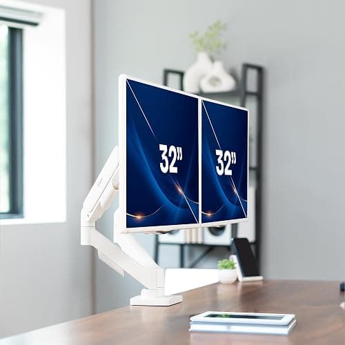 VIVO Dual Monitor up to 32 inches and 19.8 lbs per Screen, Mechanical Arm Desk Mount, Articulating Counterbalance, VESA Stand, Classic, White STAND-V002OW thumbnail 2