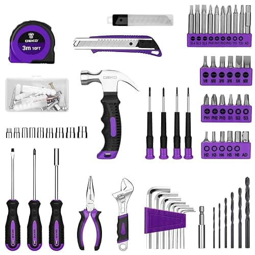 Tool Set: Tool Kit with 8V Cordless Drill, Hand Toolbox with storage case, Tool set for Home Repairs 126 Piece, Purple thumbnail 3