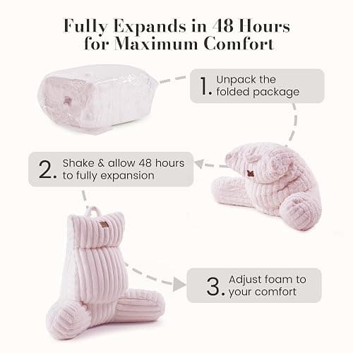 Home Faux Fur Reading Pillow with Pocket for Sitting in Bed, Kids Backrest Bed Pillow with Washable Cover for Lounging, Study & Relaxing, Light Pink 17 inches thumbnail 3