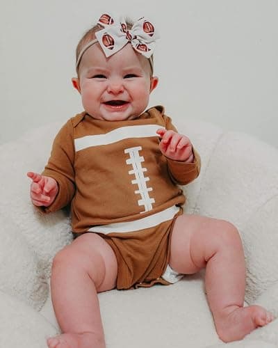 Lamuusaa Newborn Baby Girl Football Outfit Long Sleeve Romper Football Flared Pants Headband Fall Outfits 0-18M thumbnail 2
