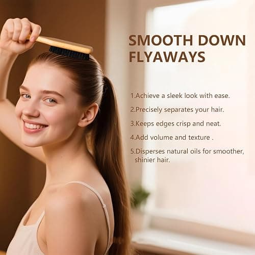SWEET VIEW Boar Bristle Slick Back Hair Brush for Smooth Flyaways, Frizz, Sleek Ponytail, Buns and Edge Baby Hair, Teasing | Gel Comb Styling Accessories for Girls, Kids and Women thumbnail 4