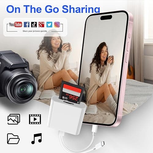 Denlane SD Card Reader for iPhone iPad, USB C & Lightning Dual Interface Memory Card Reader, Digital Camera Adapter to iPhone/MacBook/USBC Laptop for SD/TF/Sim Card, Plug & Play, Camera Accessories thumbnail 6