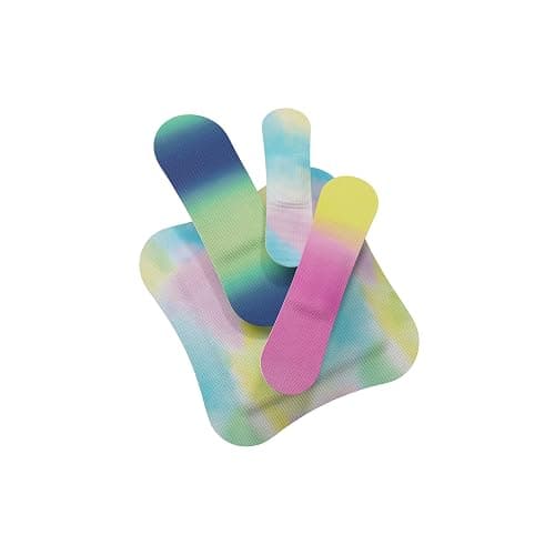 Welly Bandages | Adhesive Flexible Fabric Bravery Badges | Assorted Shapes for Minor Cuts, Scrapes, and Wounds | Colorful and Fun First Aid Tin | Colorwash Tie Dye Patterns - 48 Count thumbnail 5