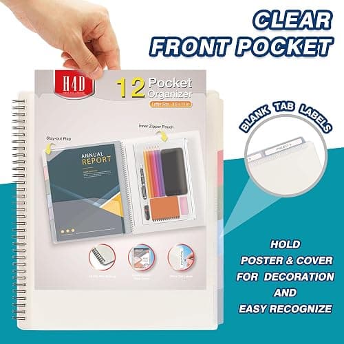 H4D 12 Pocket Poly Project Organizer, Multi Pocket Folder, Pastel Colors | 12 Pocket, Spiral, Multi-Subject, Folder Notebook, Letter Size thumbnail 4